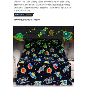 Kids Blanket 50"x40"‎ Navy Orange Space glow in the dark